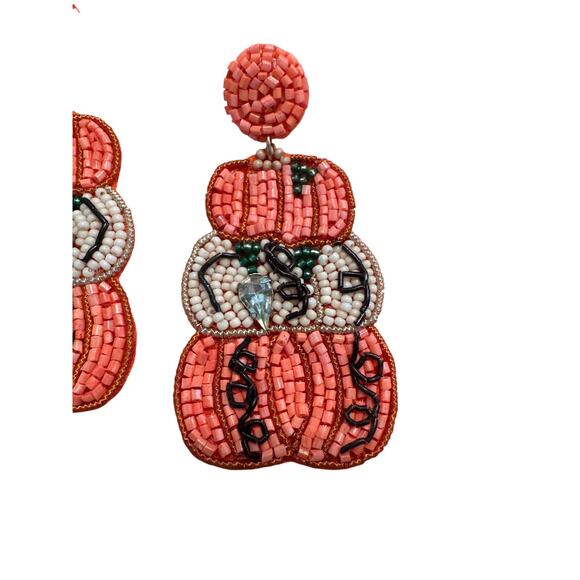 Elegant Pumpkin Stack Beaded Halloween Earrings l Trick or Treat /Trunk or Treat - Picture 2 of 3